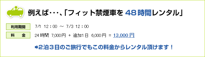 例えば・・・、「フィット禁煙車を48時間レンタル」