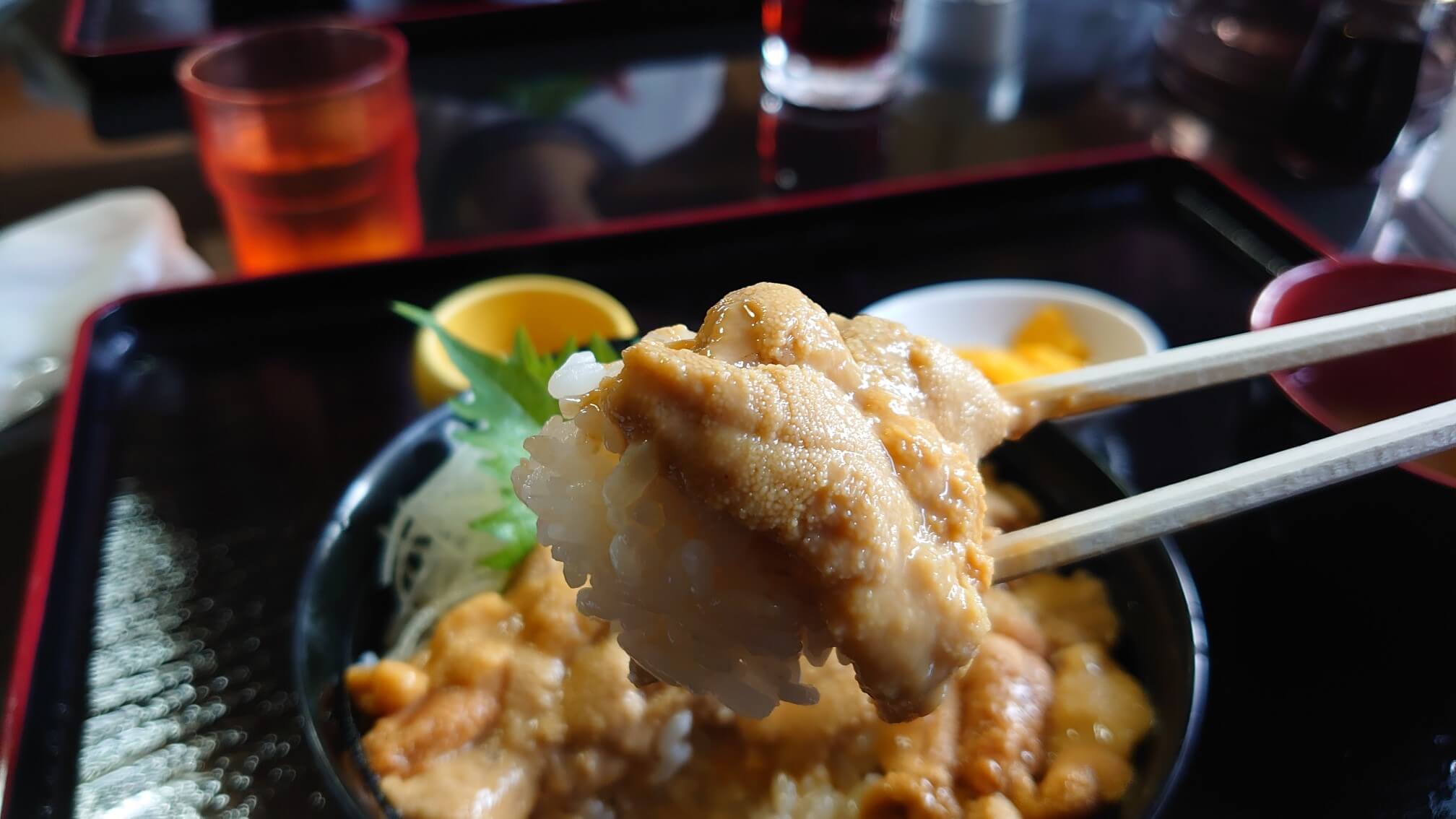 生うに丼のアップ撮り