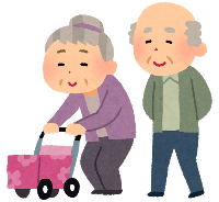 ゆっくり歩く老夫婦